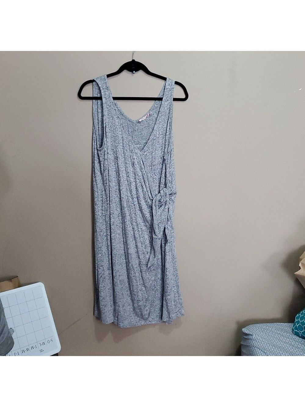 Le Vie En Rose Grey Heather Sleeveless Dress With Side Tie Size XXL